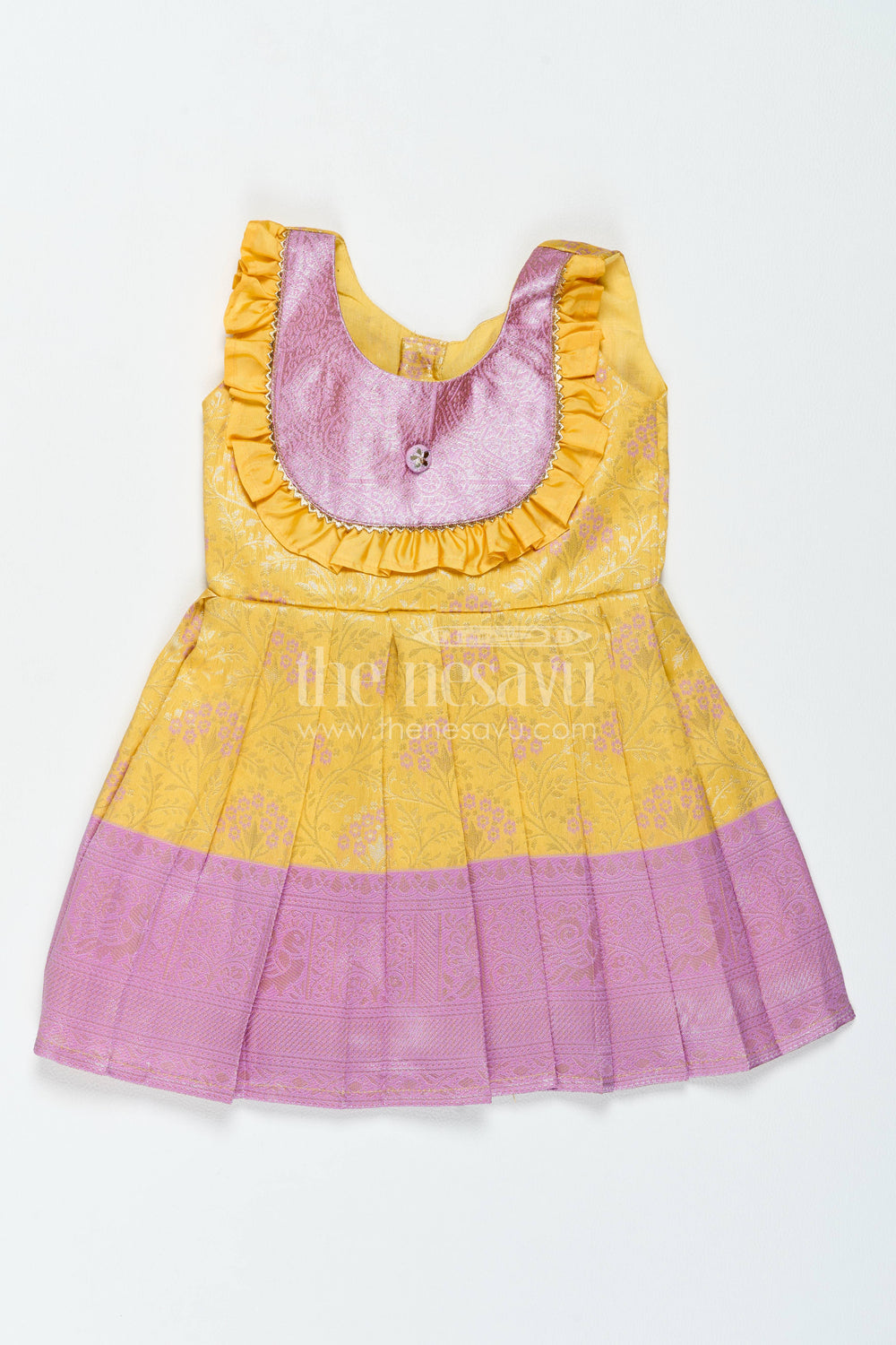The Nesavu Girls Kanchi Silk Frock Girls Kanchi Silk Frock in Yellow with Smart Tailoring Nesavu 16 (1Y) / Yellow / Style 1 KSF082BA-16 Nesavu Girls Kanchi Silk Frock In Yellow For Parties And Memorable KSF082BA-16
