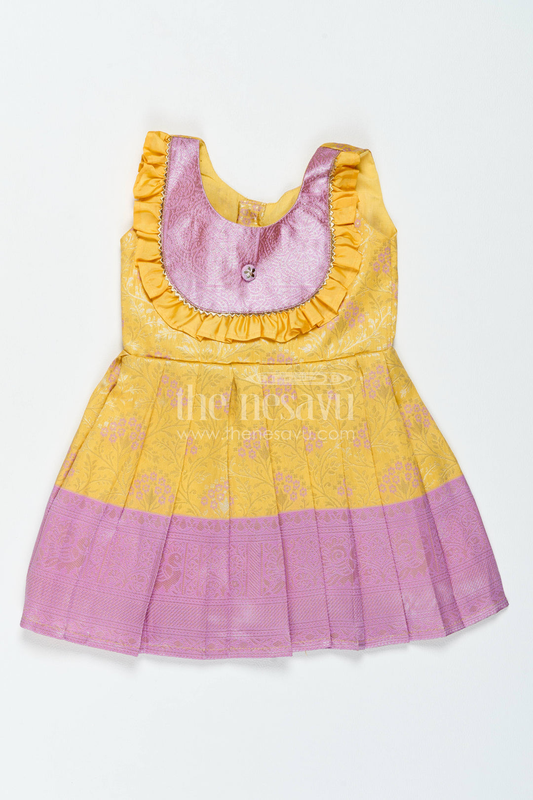 The Nesavu Girls Kanchi Silk Frock Girls Kanchi Silk Frock in Yellow with Smart Tailoring Nesavu 16 (1Y) / Yellow / Style 1 KSF082BA-16 Nesavu Girls Kanchi Silk Frock In Yellow For Parties And Memorable KSF082BA-16
