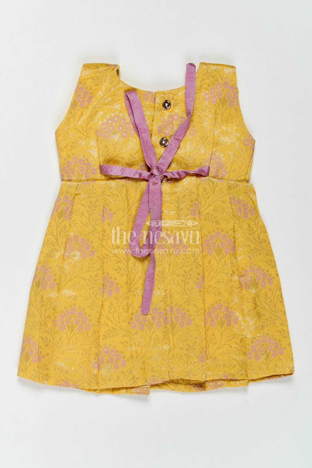 The Nesavu Girls Kanchi Silk Frock Girls Kanchi Silk Frock in Yellow with Smart Tailoring Nesavu Nesavu Girls Kanchi Silk Frock In Yellow For Parties And Memorable