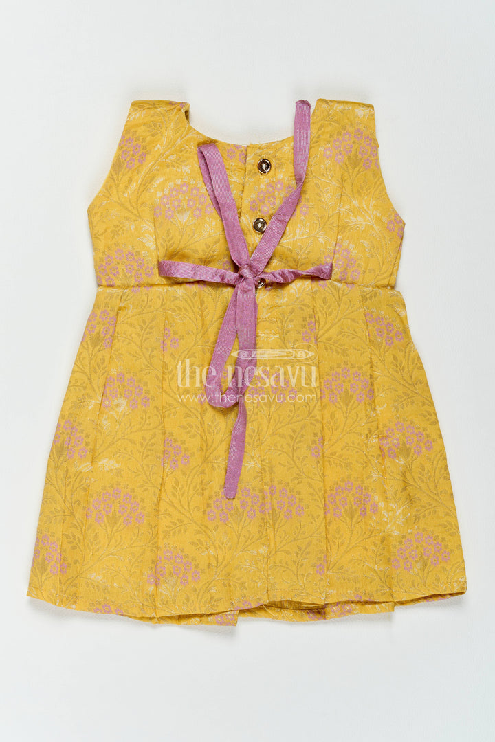 The Nesavu Girls Kanchi Silk Frock Girls Kanchi Silk Frock in Yellow with Smart Tailoring Nesavu Nesavu Girls Kanchi Silk Frock In Yellow For Parties And Memorable