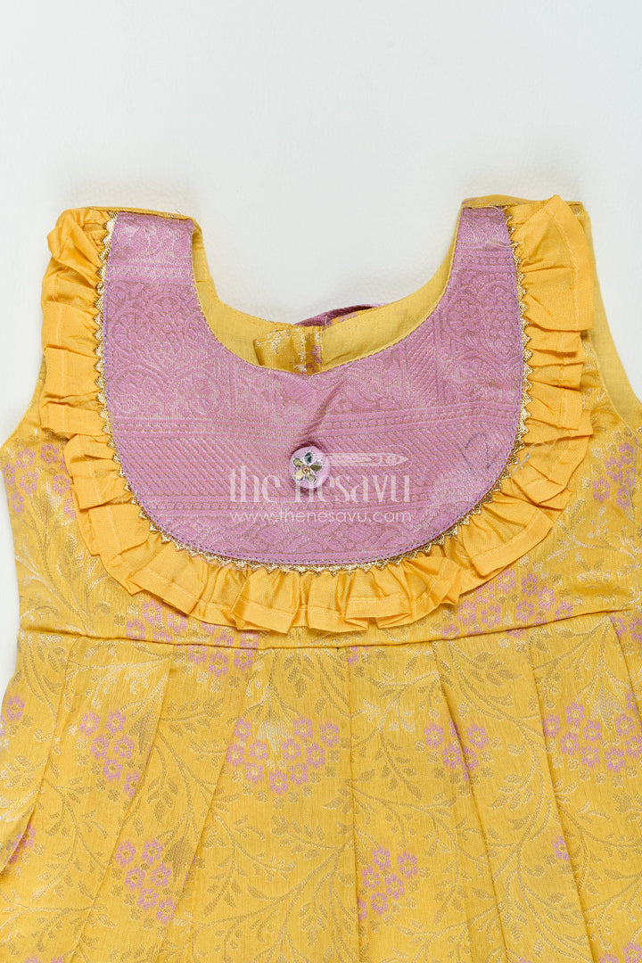 The Nesavu Girls Kanchi Silk Frock Girls Kanchi Silk Frock in Yellow with Smart Tailoring Nesavu Nesavu Girls Kanchi Silk Frock In Yellow For Parties And Memorable
