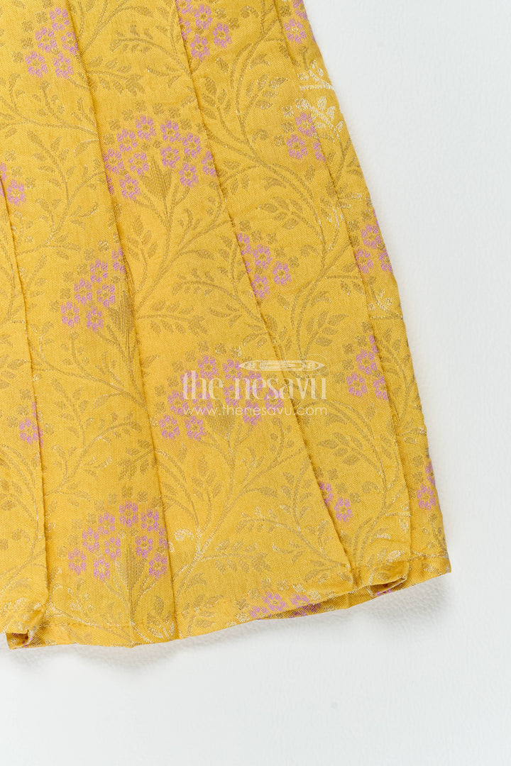 The Nesavu Girls Kanchi Silk Frock Girls Kanchi Silk Frock in Yellow with Smart Tailoring Nesavu Nesavu Girls Kanchi Silk Frock In Yellow For Parties And Memorable