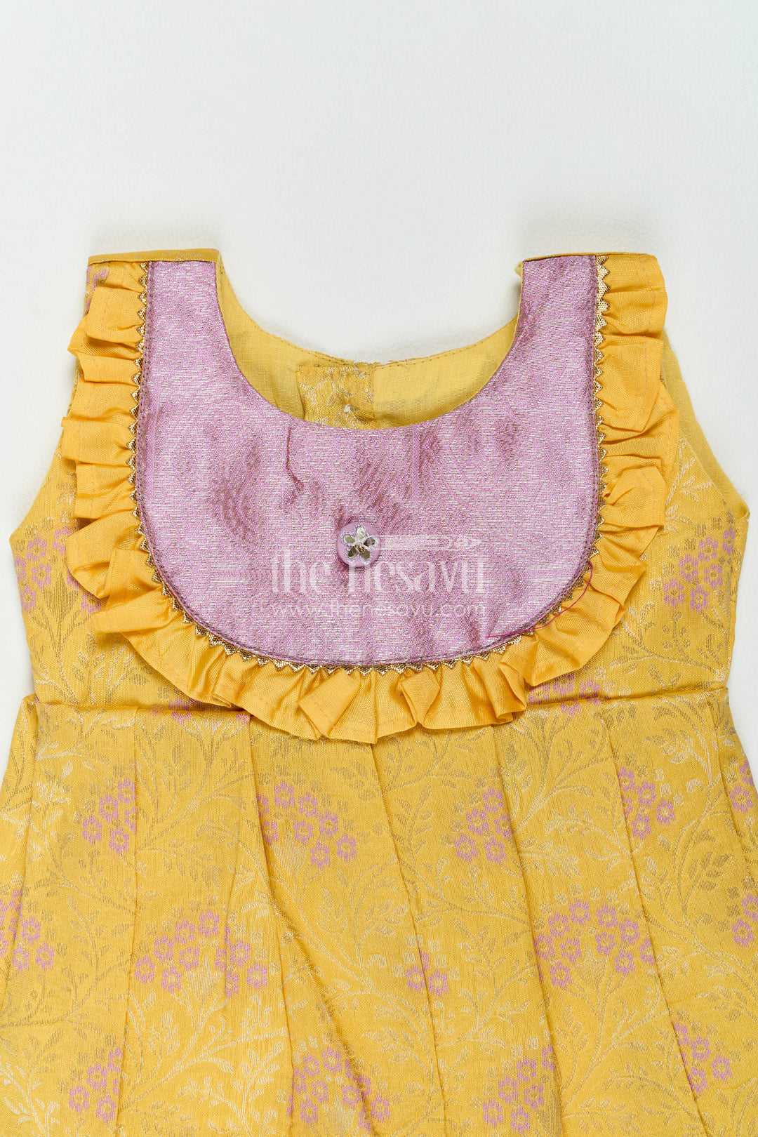 The Nesavu Girls Kanchi Silk Frock Girls Kanchi Silk Frock in Yellow with Smart Tailoring Nesavu Nesavu Girls Kanchi Silk Frock In Yellow For Parties And Memorable