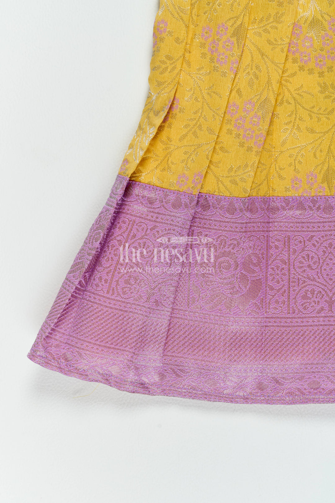 The Nesavu Girls Kanchi Silk Frock Girls Kanchi Silk Frock in Yellow with Smart Tailoring Nesavu Nesavu Girls Kanchi Silk Frock In Yellow For Parties And Memorable