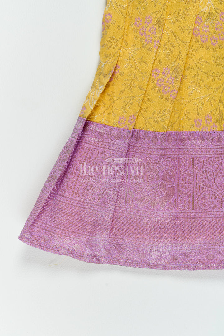 The Nesavu Girls Kanchi Silk Frock Girls Kanchi Silk Frock in Yellow with Smart Tailoring Nesavu Nesavu Girls Kanchi Silk Frock In Yellow For Parties And Memorable