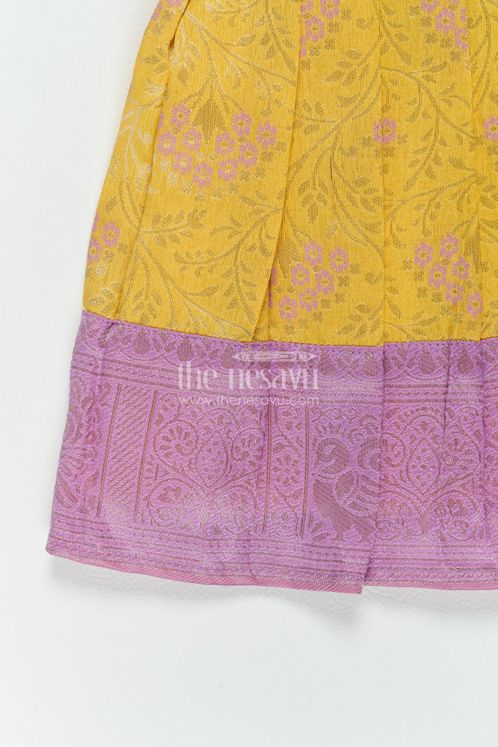 The Nesavu Girls Kanchi Silk Frock Girls Kanchi Silk Frock in Yellow with Smart Tailoring Nesavu Nesavu Girls Kanchi Silk Frock In Yellow For Parties And Memorable