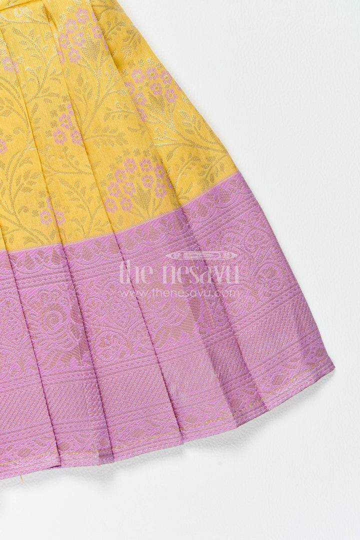 The Nesavu Girls Kanchi Silk Frock Girls Kanchi Silk Frock in Yellow with Smart Tailoring Nesavu Nesavu Girls Kanchi Silk Frock In Yellow For Parties And Memorable