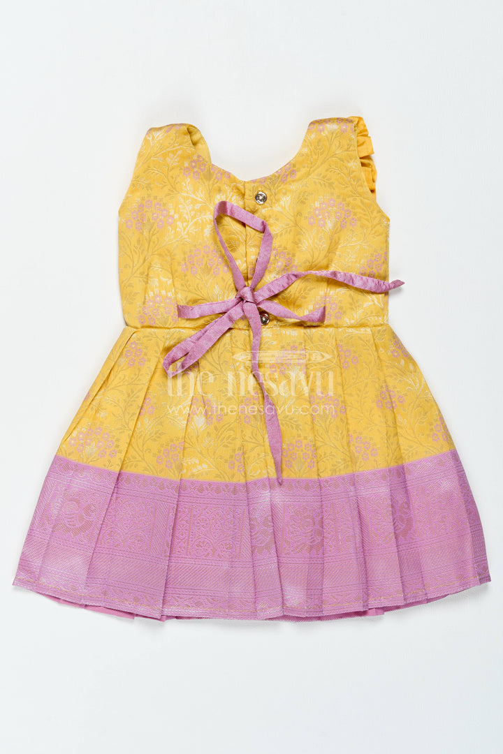 The Nesavu Girls Kanchi Silk Frock Girls Kanchi Silk Frock in Yellow with Smart Tailoring Nesavu Nesavu Girls Kanchi Silk Frock In Yellow For Parties And Memorable