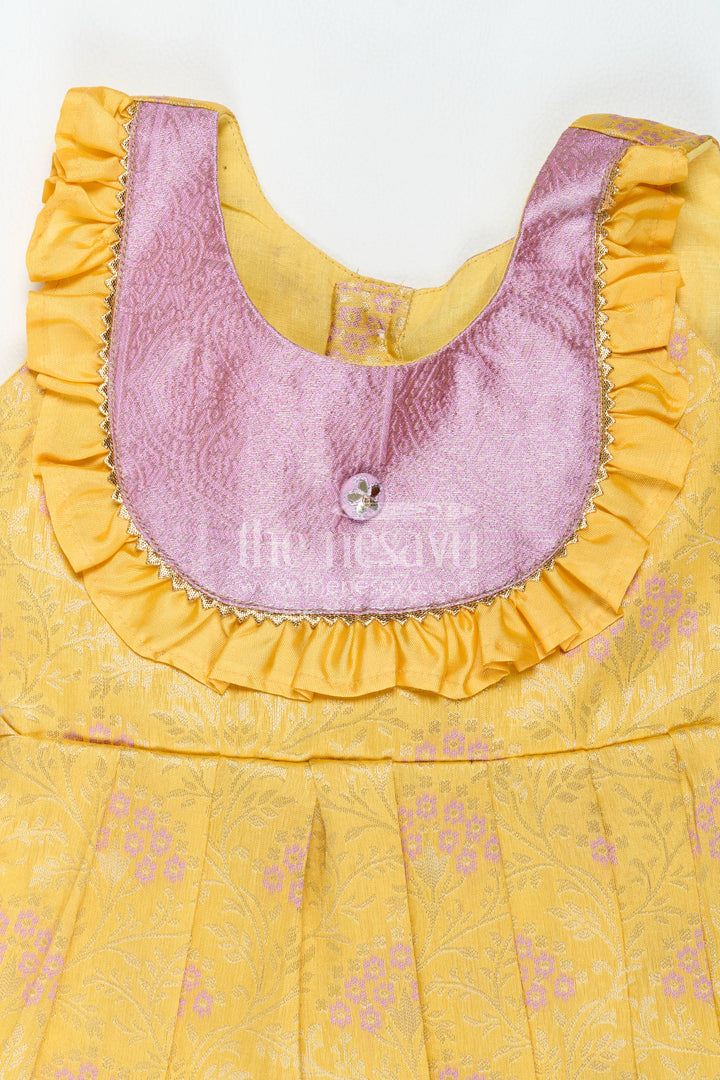 The Nesavu Girls Kanchi Silk Frock Girls Kanchi Silk Frock in Yellow with Smart Tailoring Nesavu Nesavu Girls Kanchi Silk Frock In Yellow For Parties And Memorable