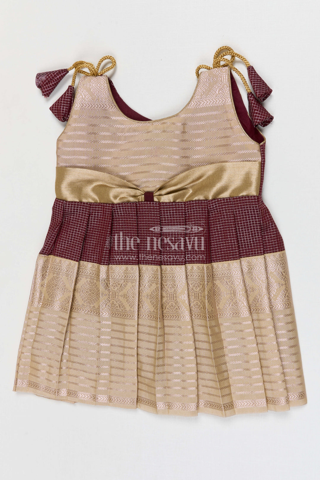 The Nesavu Girls Kanchi Silk Frock Girls Kanchi Silk Frock Weddings and Traditional Events Nesavu 10 (NB) / Brown / Style 4 KSF005BD-10 Nesavu Girls Kanchi Silk Frock Saree Inspired Design For Weddings And Festive Occasions