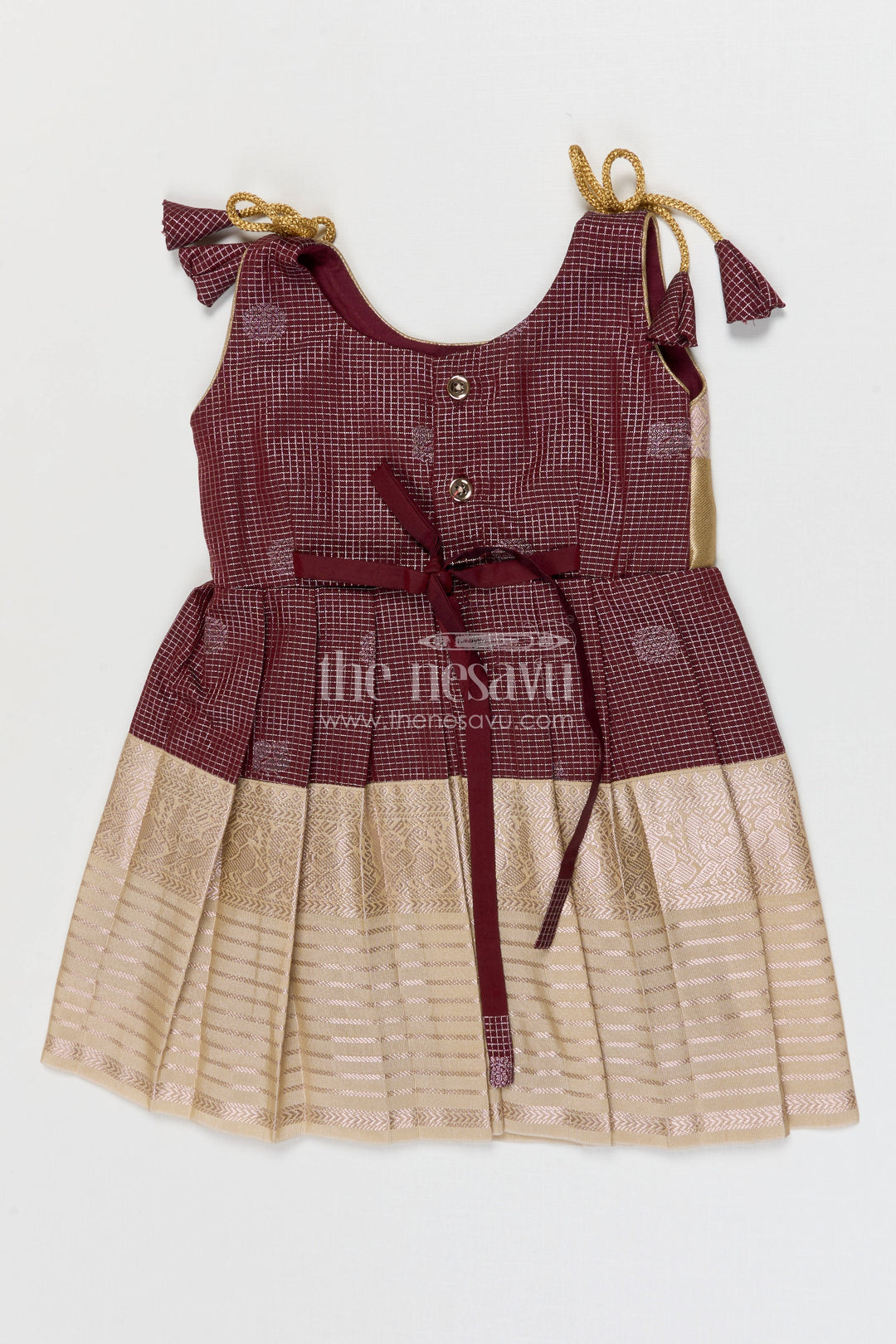 The Nesavu Girls Kanchi Silk Frock Girls Kanchi Silk Frock Weddings and Traditional Events Nesavu Nesavu Girls Kanchi Silk Frock Saree Inspired Design For Weddings And Festive Occasions