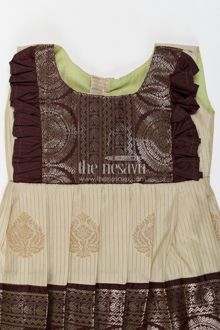 The Nesavu Girls Kanchi Silk Frock Girls Kanchi Silk Frock with Jacquard Weave for Family Functions Nesavu Nesavu Girls Kanchi Silk Frock With Jacquard Weave For Weddings