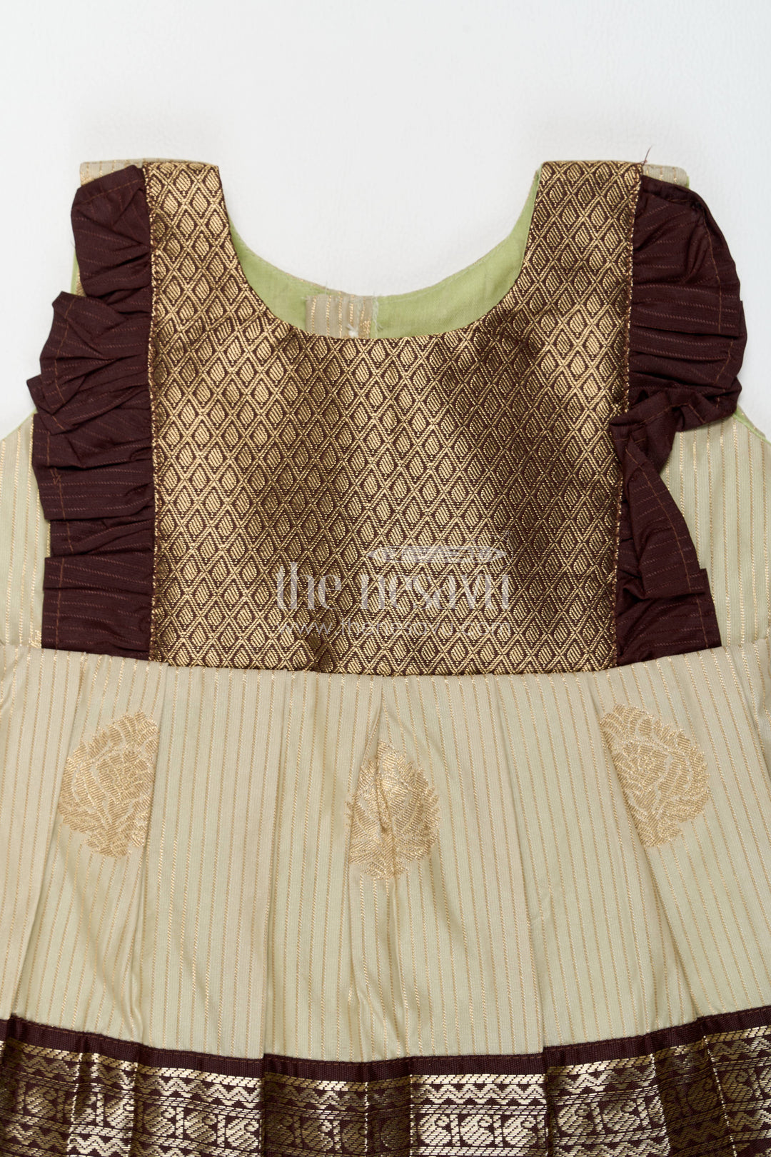 The Nesavu Girls Kanchi Silk Frock Girls Kanchi Silk Frock with Jacquard Weave for Family Functions Nesavu Nesavu Girls Kanchi Silk Frock With Jacquard Weave For Weddings