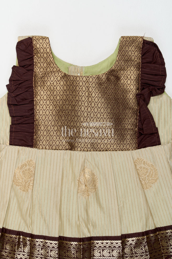 The Nesavu Girls Kanchi Silk Frock Girls Kanchi Silk Frock with Jacquard Weave for Family Functions Nesavu Nesavu Girls Kanchi Silk Frock With Jacquard Weave For Weddings