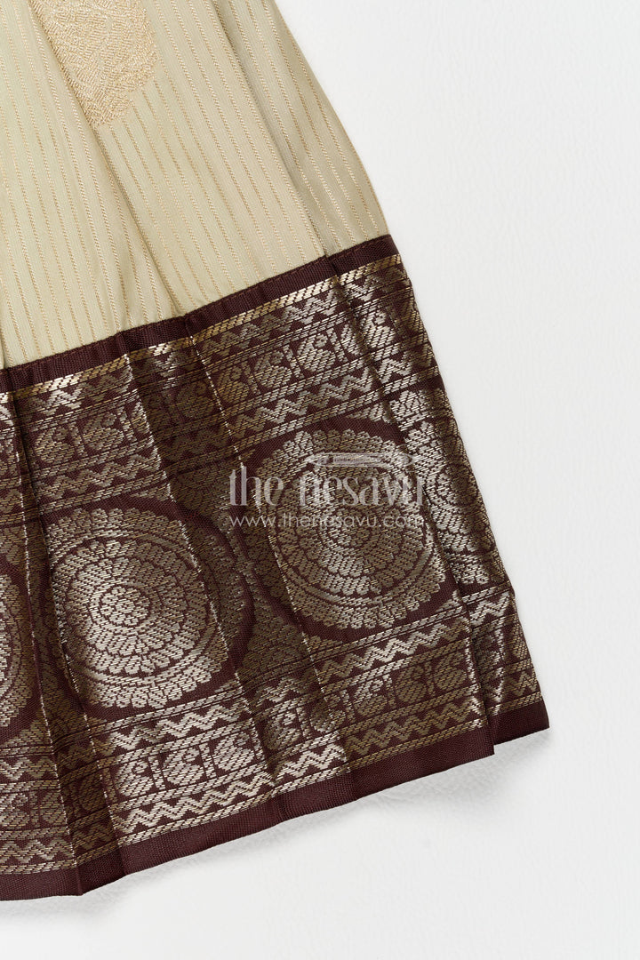 The Nesavu Girls Kanchi Silk Frock Girls Kanchi Silk Frock with Jacquard Weave for Family Functions Nesavu Nesavu Girls Kanchi Silk Frock With Jacquard Weave For Weddings