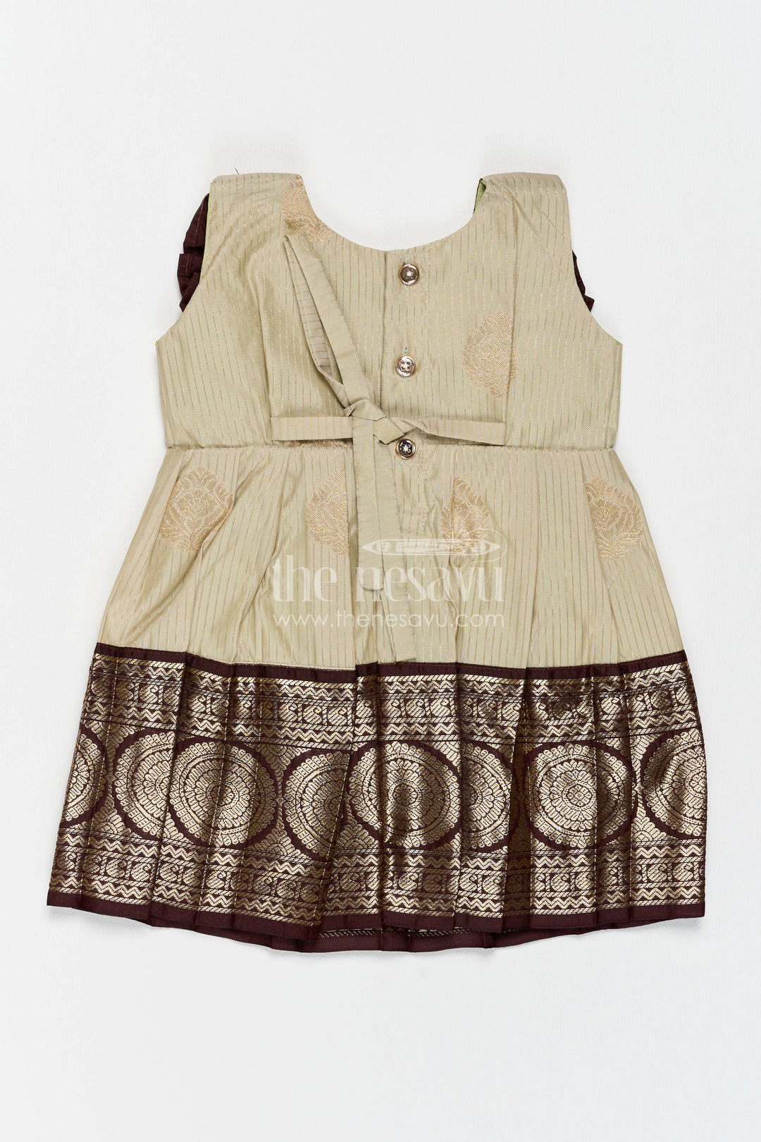 The Nesavu Girls Kanchi Silk Frock Girls Kanchi Silk Frock with Jacquard Weave for Family Functions Nesavu Nesavu Girls Kanchi Silk Frock With Jacquard Weave For Weddings