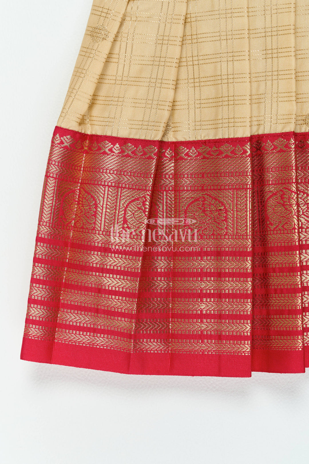 The Nesavu Girls Kanchi Silk Frock Girls Kanchi Silk Frock with Smart Tailoring for Family Functions Nesavu 10 (NB) / Cream / Silk Blend KSF098CB-10 Nesavu Girls Kanchi Silk Frock In Cream For Parties And Memorable KSF098CB-10