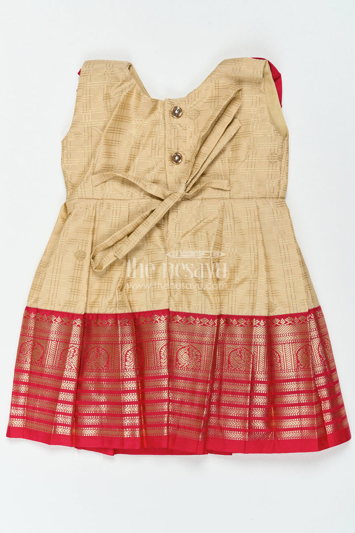 The Nesavu Girls Kanchi Silk Frock Girls Kanchi Silk Frock with Smart Tailoring for Family Functions Nesavu 10 (NB) / Cream / Silk Blend KSF098CB-10 Nesavu Girls Kanchi Silk Frock In Cream For Parties And Memorable KSF098CB-10