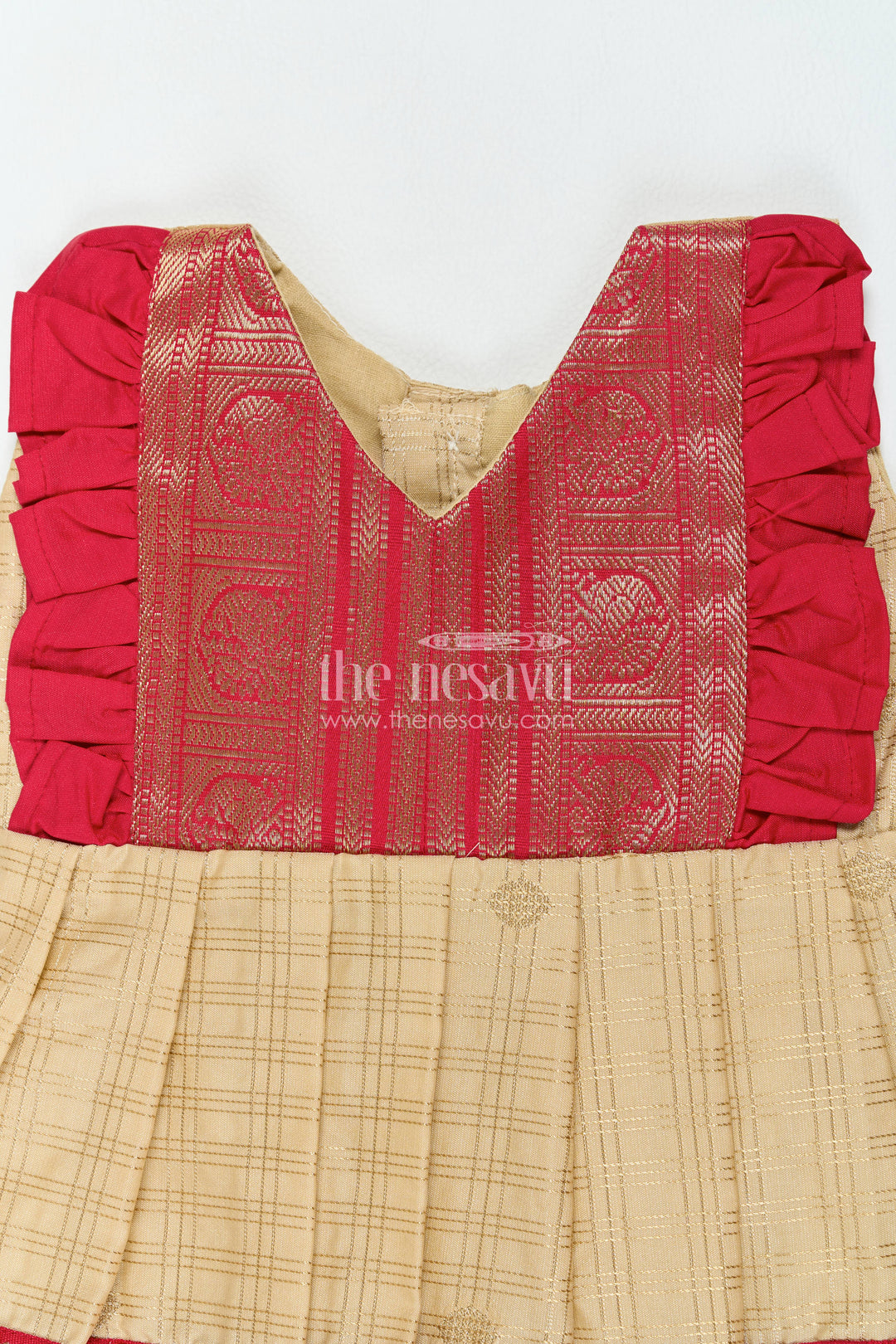 The Nesavu Girls Kanchi Silk Frock Girls Kanchi Silk Frock with Smart Tailoring for Family Functions Nesavu 10 (NB) / Cream / Silk Blend KSF098CB-10 Nesavu Girls Kanchi Silk Frock In Cream For Parties And Memorable KSF098CB-10