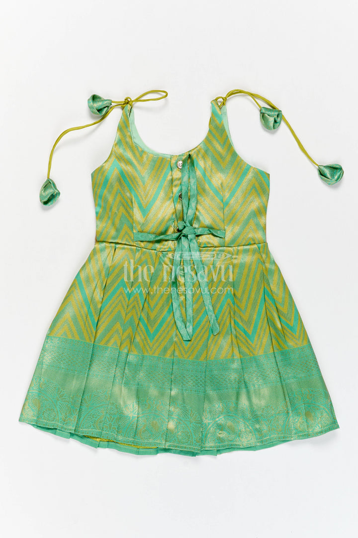 The Nesavu Girls Kanchi Silk Frock Girls Kanchi Silk Frock with Woven Texture for Family Functions Nesavu Nesavu Girls Kanchi Silk Frock In Green For Special Functions