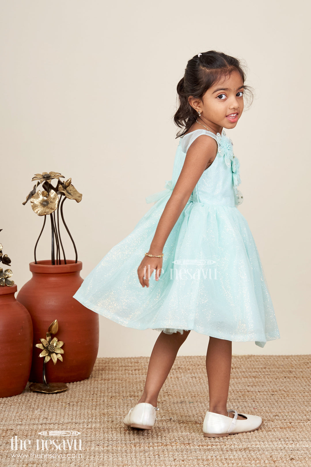 The Nesavu Girls Fancy Party Frock Girls Lace Party Dress Elegant Outfit For Celebrations Nesavu Nesavu Mint Green Lace Girls Party Frock Glitter Tulle Floral Appliqu Detailing