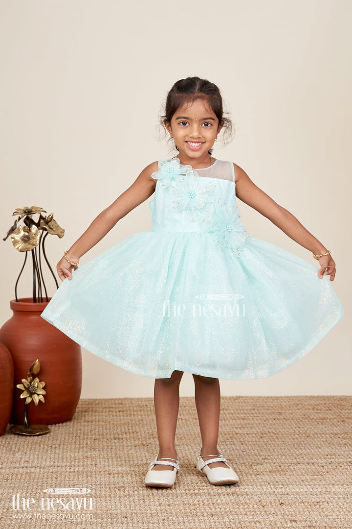 The Nesavu Girls Fancy Party Frock Girls Lace Party Dress Elegant Outfit For Celebrations Nesavu Nesavu Mint Green Lace Girls Party Frock Glitter Tulle Floral Appliqu Detailing