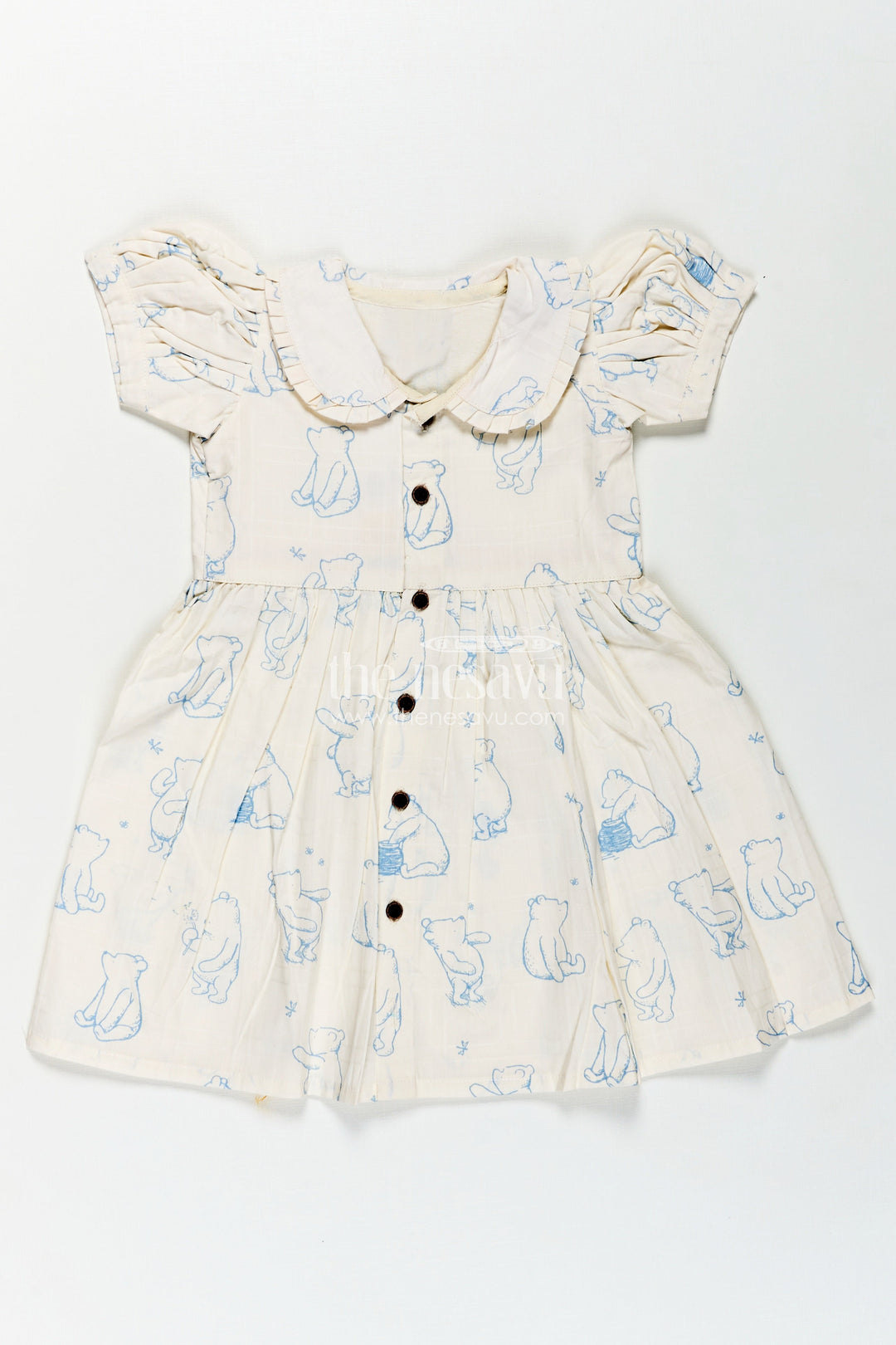 The Nesavu Girls Cotton Frock Girls Latest Cotton Dress in White with Allover Digital Animal Print and Classic Peter Pan Collar Nesavu 18 (2Y) / Cream GFC1706A-18 Girls Latest Cotton Dress Animal Print Peter Pan Collar Soft White Cotton Fabric | The Nesavu