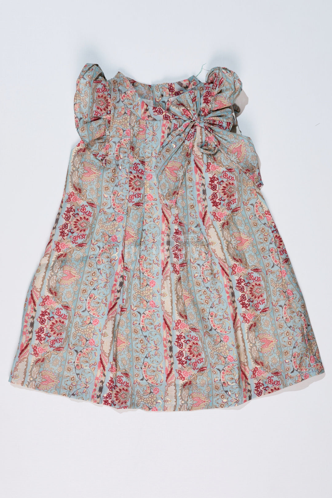 The Nesavu Girls Cotton Frock Girls Latest Frock in Muslin Silk with Intricate Print and Decorative Bow Nesavu 16 (1Y) / Blue GFC1605A-16 Nesavu Girls Latest Frock Muslin Silk Intricate Print Decorative Bow