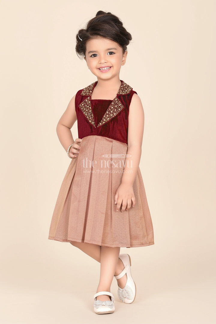 The Nesavu Silk Frock Girls Latest Frocks in Velvet with Kundan Collar and Tissue Flared Skirt for Stylish Party Wear Nesavu Girls Latest Frocks Velvet Kundan Work Collar Pleated Tissue Skirt | The Nesavu