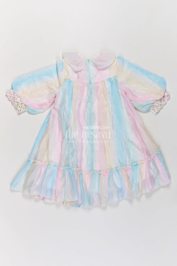 The Nesavu Girls Fancy Frock Girls Latest Organza Long Frocks in Pastel Rainbow Hues with Ruffle Hem and Beaded Collar Nesavu Latest Organza Long Frocks Girls Pastel Rainbow Shades Beaded Collar Ruffles | The Nesavu