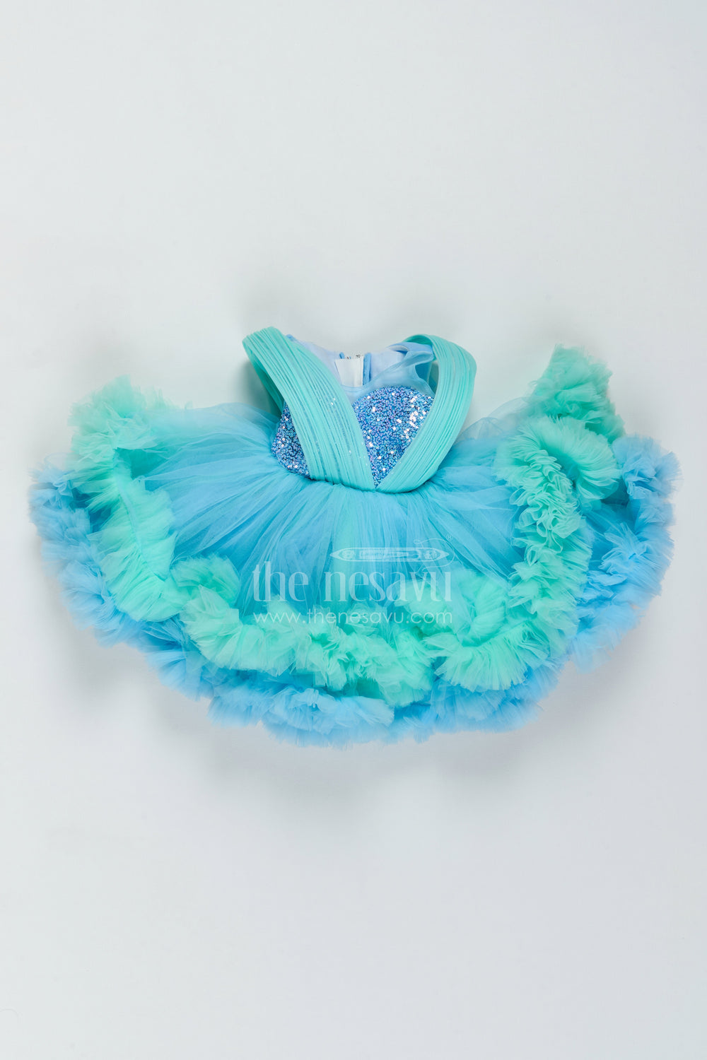 The Nesavu Girls Fancy Party Frock Girls Layered Net Frock for Birthday Parties and Twirl Moments Nesavu 16 (1Y) / Blue / Plain Net PF325A-16 Nesavu Girls Layered Net Frock For Birthday Parties Twirl Moments Milestone Celebrations And Photoshoots