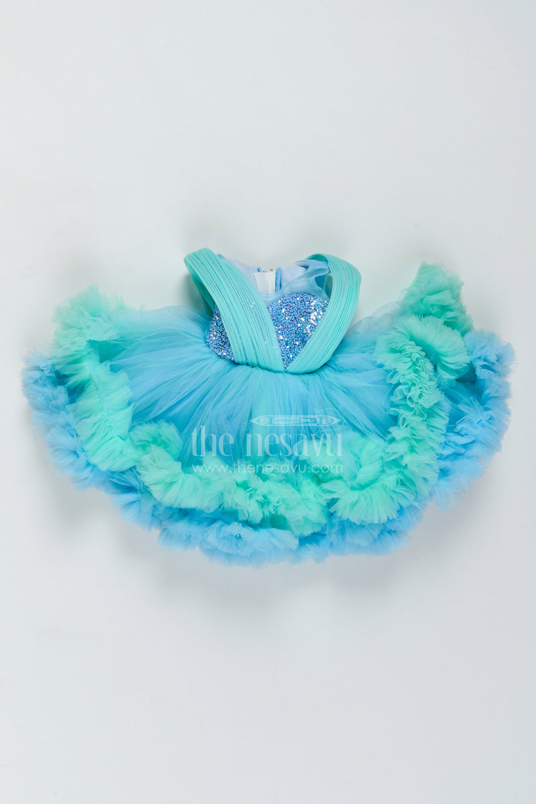 The Nesavu Girls Fancy Party Frock Girls Layered Net Frock for Birthday Parties and Twirl Moments Nesavu 16 (1Y) / Blue / Plain Net PF325A-16 Nesavu Girls Layered Net Frock For Birthday Parties Twirl Moments Milestone Celebrations And Photoshoots