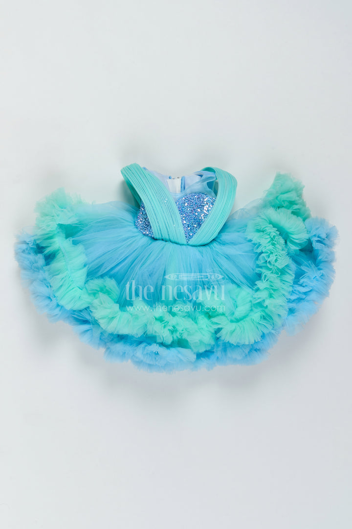 The Nesavu Girls Fancy Party Frock Girls Layered Net Frock for Birthday Parties and Twirl Moments Nesavu 16 (1Y) / Blue / Plain Net PF325A-16 Nesavu Girls Layered Net Frock For Birthday Parties Twirl Moments Milestone Celebrations And Photoshoots
