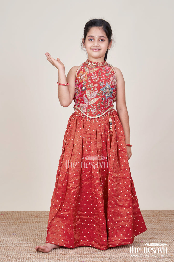 The Nesavu Girls Lehenga Choli Girls Lehenga Choli for Birthday Parties and Ethnic Celebrations Nesavu Nesavu girls lehenga choli kora silk floral embroidery perfect birthdays festive occasions