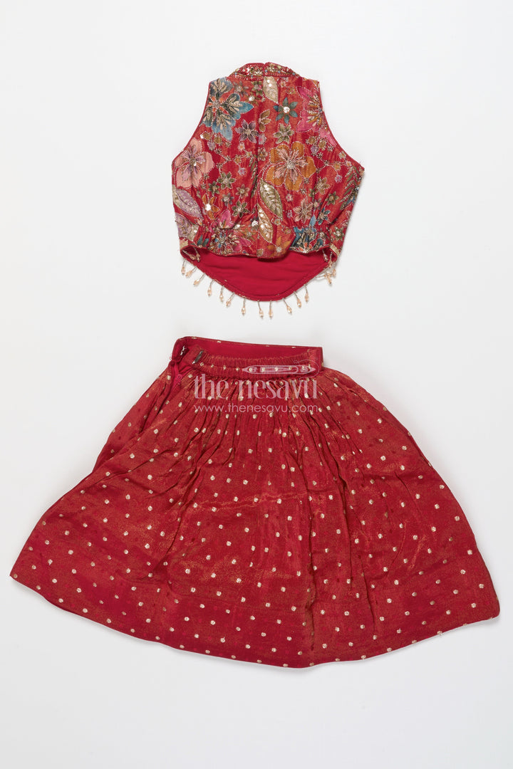 The Nesavu Girls Lehenga Choli Girls Lehenga Choli for Birthday Parties and Ethnic Celebrations Nesavu Nesavu girls lehenga choli kora silk floral embroidery perfect birthdays festive occasions