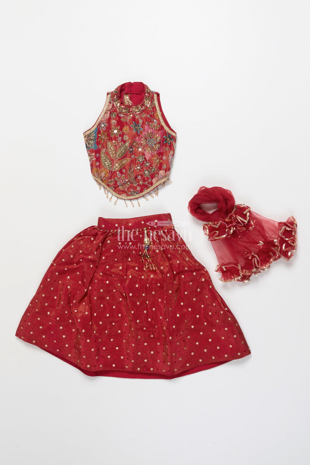 The Nesavu Girls Lehenga Choli Girls Lehenga Choli for Birthday Parties and Ethnic Celebrations Nesavu Nesavu girls lehenga choli kora silk floral embroidery perfect birthdays festive occasions