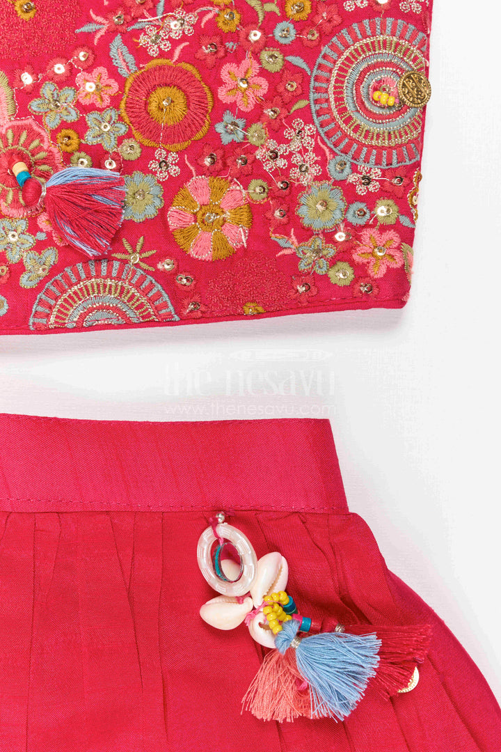 The Nesavu Girls Lehenga Choli Girls Lehenga Choli for Birthdays and Festive Celebrations Nesavu Nesavu Girls Lehenga Choli For Birthdays And Festive Occasions With Embroidered Yoke Viscose Silk Outfit