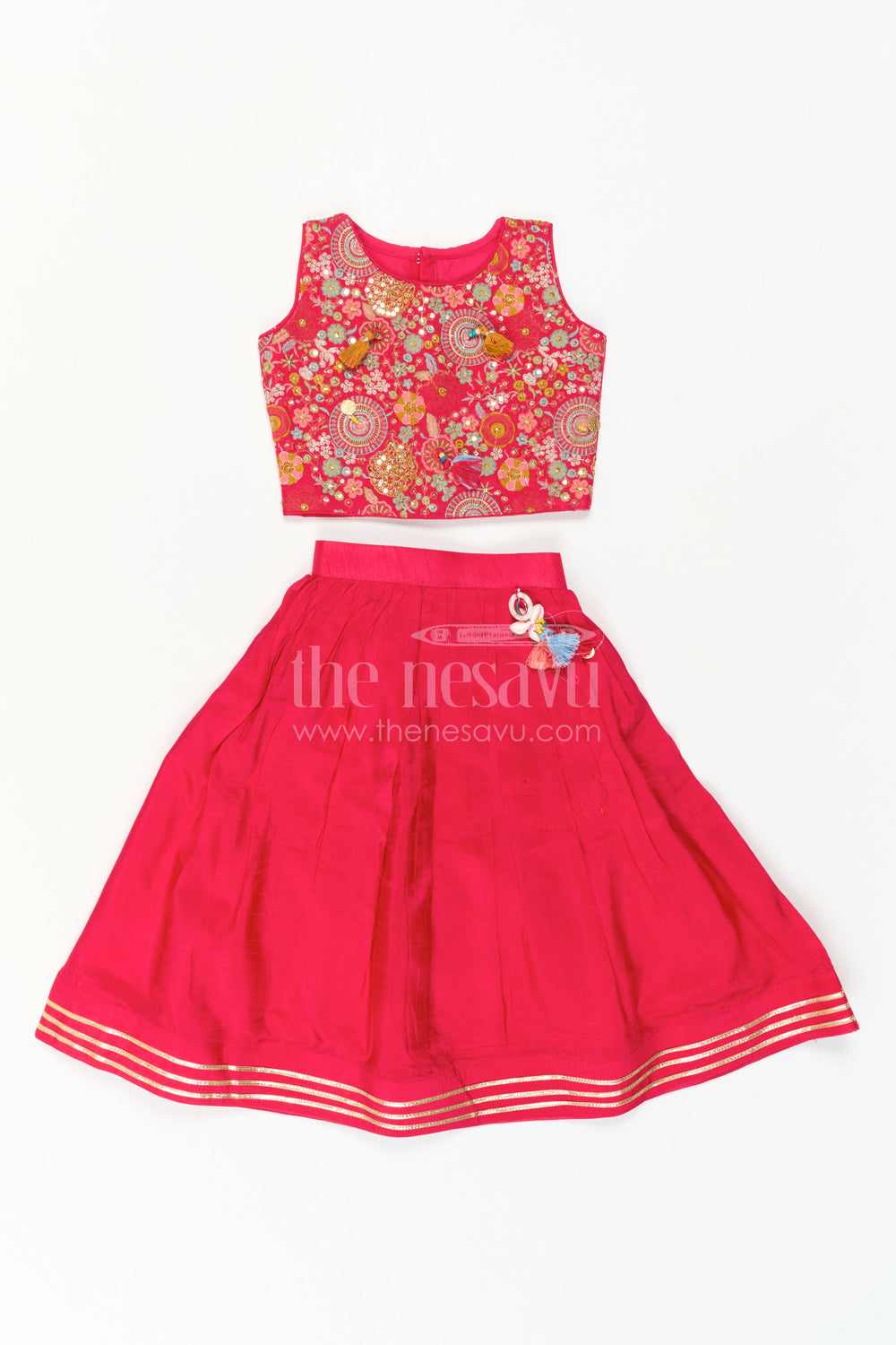 The Nesavu Girls Lehenga Choli Girls Lehenga Choli for Birthdays and Festive Celebrations Nesavu Nesavu Girls Lehenga Choli For Birthdays And Festive Occasions With Embroidered Yoke Viscose Silk Outfit