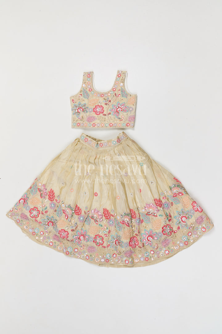 The Nesavu Girls Lehenga Choli Girls Lehenga Choli for Festive Celebrations and Family Weddings Nesavu 18 (2Y) / Cream / Viscose Silk GL898A-18 Nesavu girls festive lehenga choli for weddings and celebrations viscose silk embroidered outfit
