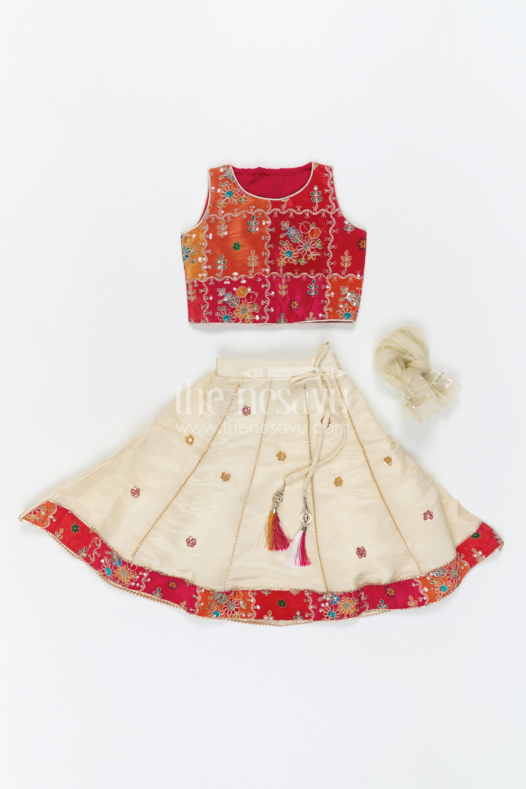 The Nesavu Girls Lehenga Choli Girls Lehenga Choli for Festive Celebrations and Traditional Wear Nesavu Nesavu Girls Lehenga Choli For Festive Celebrations With Textured Viscose Silk And Embroidered Yoke Design