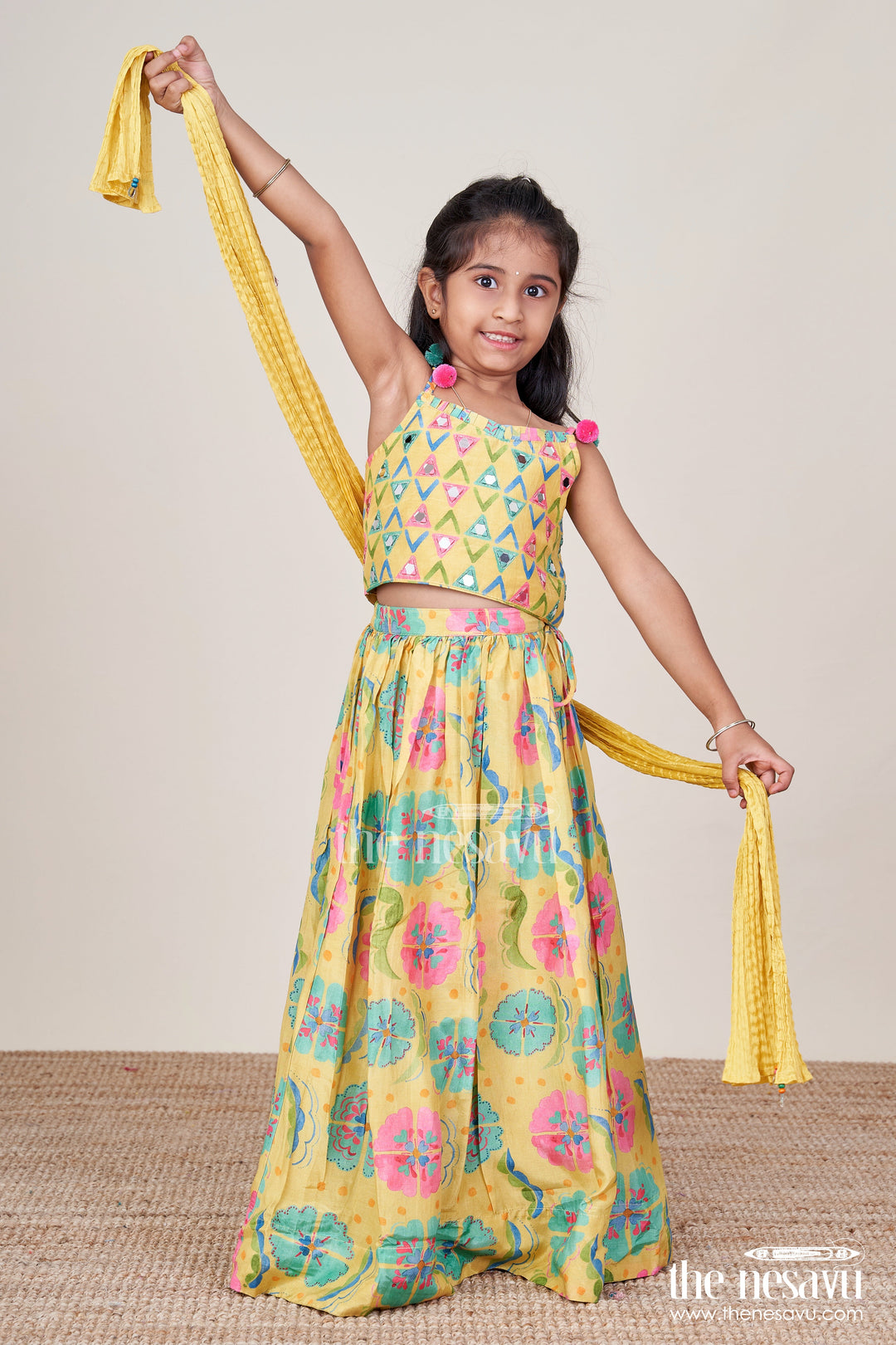 The Nesavu Girls Lehenga Choli Girls Lehenga Choli for Festive Occasions and Weddings Nesavu 18 (2Y) / Yellow GL792B-18 Nesavu girls lehenga choli festive celebrations weddings birthday parties