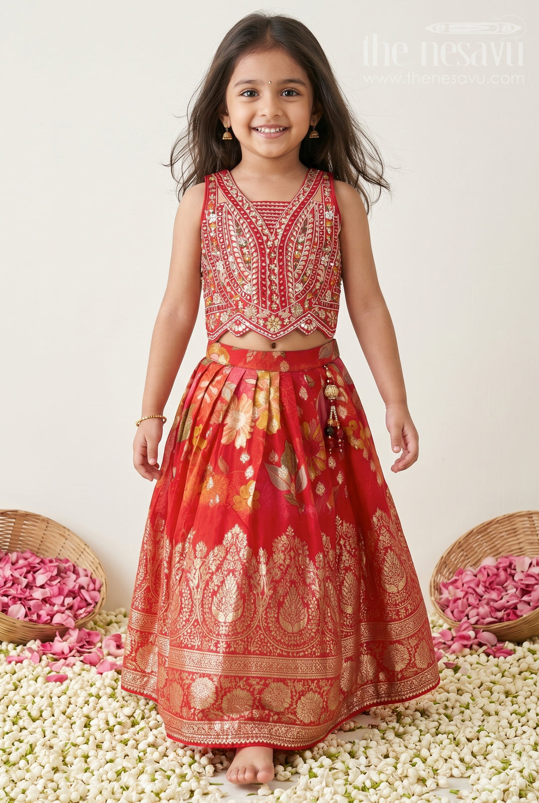The Nesavu Girls Lehenga Choli Girls Lehenga Choli for Festive Wear and Traditional Occasions Nesavu 16 (1Y) / Red / Georgette GL930A-16 Nesavu Girls Lehenga Choli Georgette With Designer Embroidery Yoke For Festive And Traditional Wear