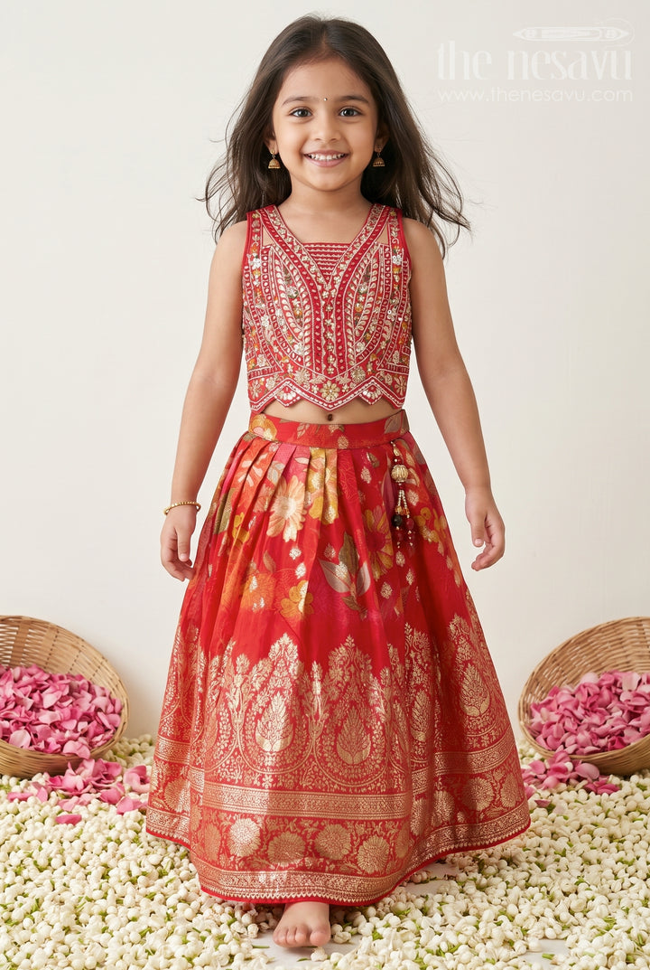 The Nesavu Girls Lehenga Choli Girls Lehenga Choli for Festive Wear and Traditional Occasions Nesavu 16 (1Y) / Red / Georgette GL930A-16 Nesavu Girls Lehenga Choli Georgette With Designer Embroidery Yoke For Festive And Traditional Wear