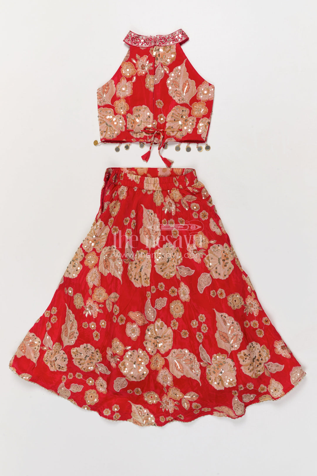 The Nesavu Girls Ethnic Lehenga Girls Lehenga Choli for Festive Weddings and Family Functions Nesavu Nesavu girls lehenga choli for festive weddings and functions in red viscose silk