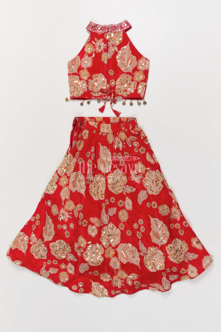 The Nesavu Girls Ethnic Lehenga Girls Lehenga Choli for Festive Weddings and Family Functions Nesavu Nesavu girls lehenga choli for festive weddings and functions in red viscose silk