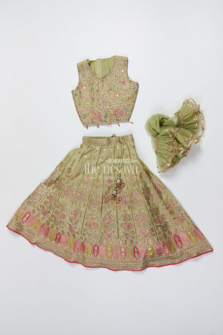 The Nesavu Girls Lehenga Choli Girls Lehenga Choli for Wedding and Festive Celebrations Nesavu Nesavu girls lehenga choli green silk designer embroidery weddings Diwali