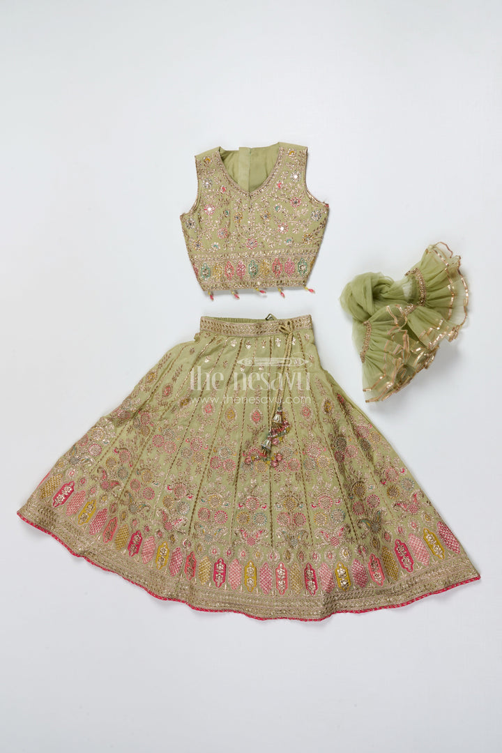 The Nesavu Girls Lehenga Choli Girls Lehenga Choli for Wedding and Festive Celebrations Nesavu Nesavu girls lehenga choli green silk designer embroidery weddings Diwali