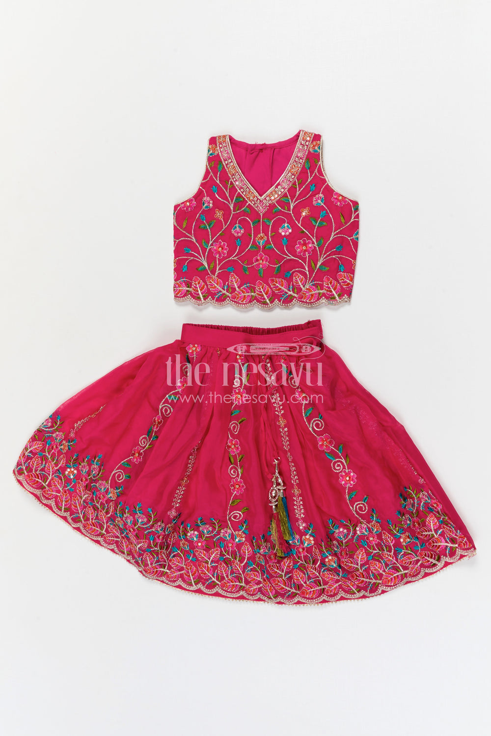 The Nesavu Girls Lehenga Choli Girls Lehenga Choli for Wedding Celebrations and Festive Occasions Nesavu 16 (1Y) / Pink / Viscose Silk GL905A-16 Nesavu Girls Viscose Silk Lehenga Choli With Designer Embroidery For Weddings And Festive Celebrations