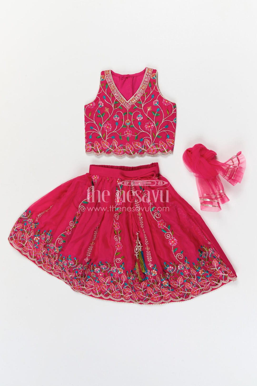 The Nesavu Girls Lehenga Choli Girls Lehenga Choli for Wedding Celebrations and Festive Occasions Nesavu Nesavu Girls Viscose Silk Lehenga Choli With Designer Embroidery For Weddings And Festive Celebrations