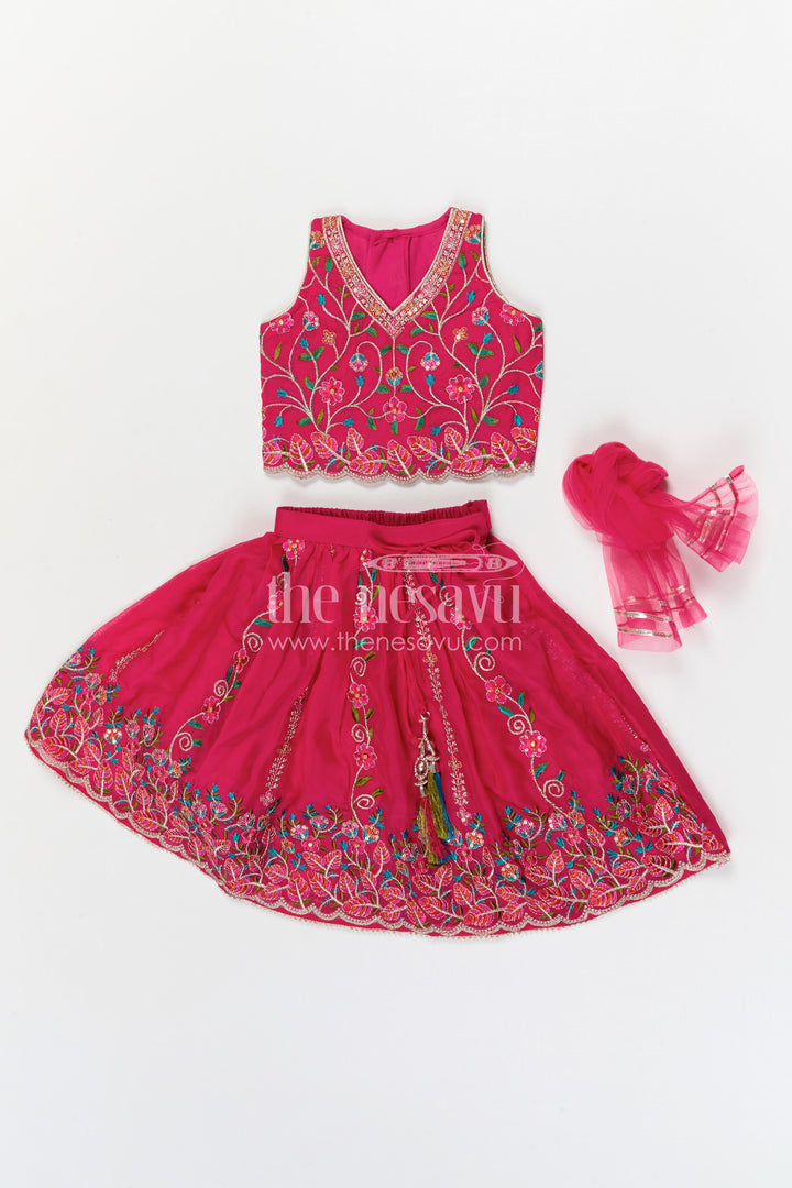 The Nesavu Girls Lehenga Choli Girls Lehenga Choli for Wedding Celebrations and Festive Occasions Nesavu Nesavu Girls Viscose Silk Lehenga Choli With Designer Embroidery For Weddings And Festive Celebrations